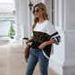 Anna-Kaci Striped Leopard Color Block Long Sleeve Pull Over Top for Women
