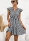 Anna-Kaci Striped Notched Collar Button Tied Front Should Sleeve Mini Dress for Women