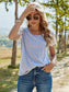 Anna-Kaci Summer Top with Applique Lace Short Sleeves Round Neck Tee for Women