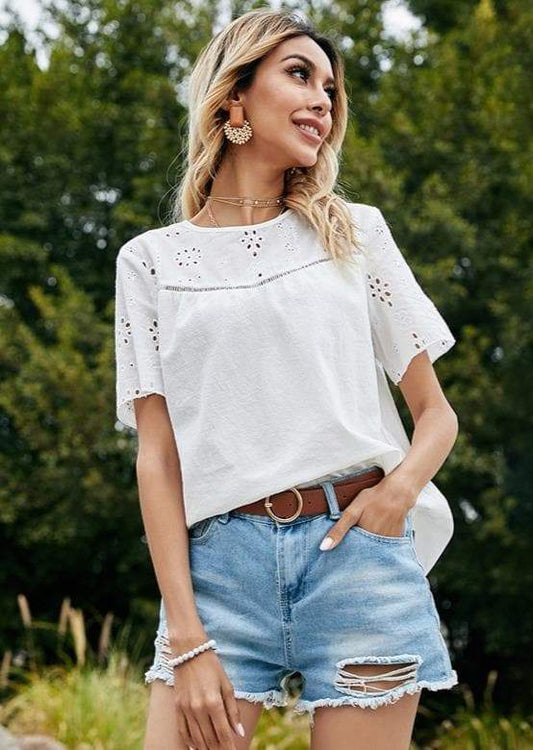 Anna-Kaci Summer Upper Eyelet Blouse for Women