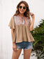 Anna-Kaci Tied Front Embroidered Boho Yoke Key Hole Blouse Top for Women Large 8-10 / Beige