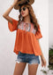 Anna-Kaci Tied Front Embroidered Boho Yoke Key Hole Blouse Top for Women