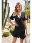 Anna-Kaci Tied Front Semi Sheer Ruffle Mini Dress Summer Short Sleeves for Women Large 8-10 / Black