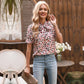 Anna-Kaci Tied Neck Floral Print Blouse Top Short Sleeve for Women