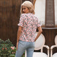 Anna-Kaci Tied Neck Floral Print Blouse Top Short Sleeve for Women