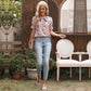 Anna-Kaci Tied Neck Floral Print Blouse Top Short Sleeve for Women