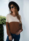 Anna-Kaci Two Tone Knitted Long Sleeve Sweater V Neck For Women