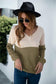 Anna-Kaci Two Tone Knitted Long Sleeve Sweater V Neck For Women