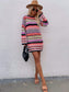 Anna-Kaci Ugly Christmas Striped Sweater Dress Knit Long Sleeve for Women Large 8-10 / Black