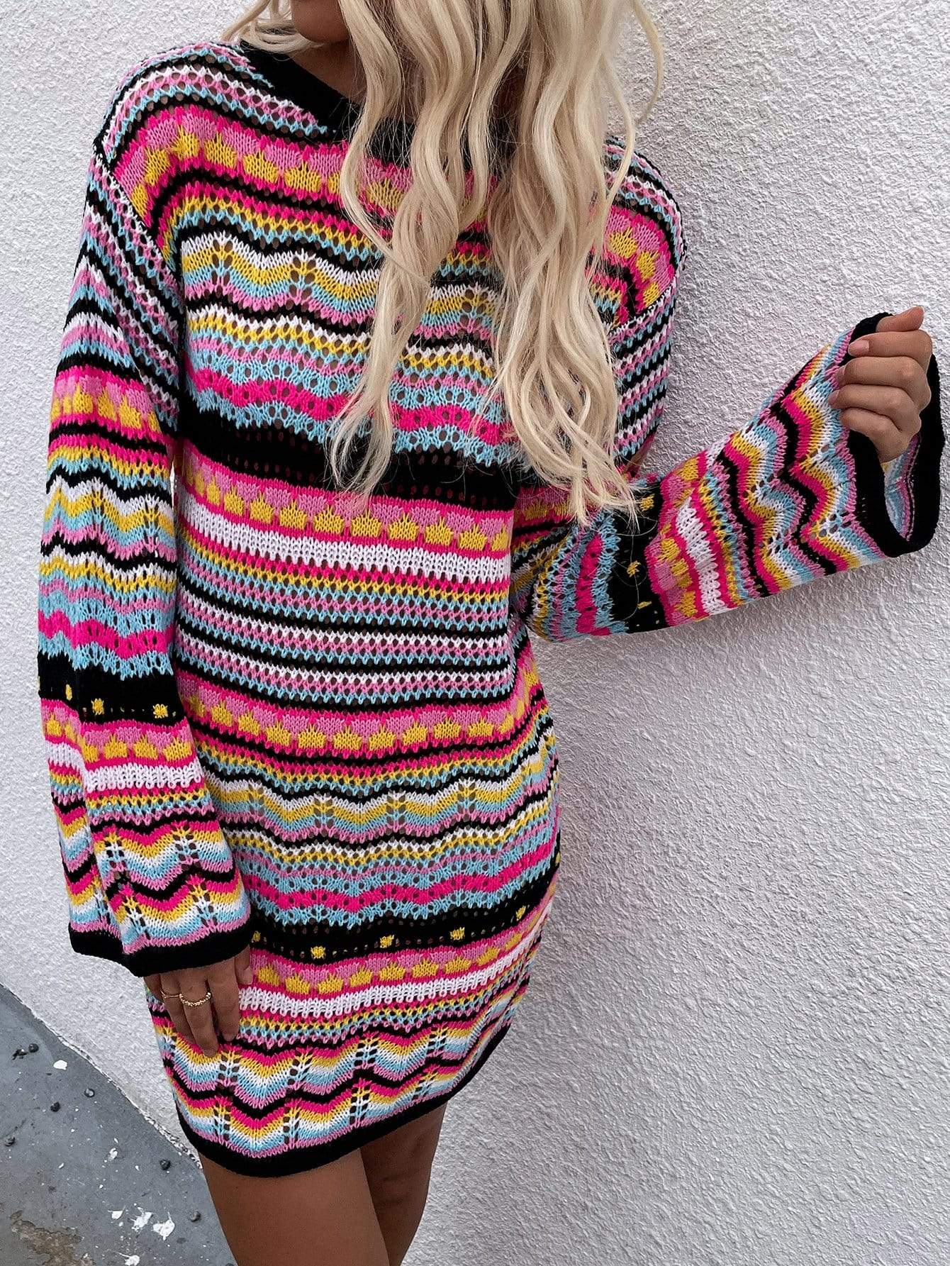 Vibrant Holiday Knit Sweater Dress