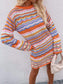 Anna-Kaci Ugly Christmas Striped Sweater Dress Knit Long Sleeve for Women