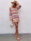 Anna-Kaci Ugly Christmas Striped Sweater Dress Knit Long Sleeve for Women