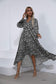 Anna-Kaci V Neck Collar Bishop Sleeve Floral Print High Low Dress for Women