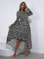 Anna-Kaci V Neck Collar Bishop Sleeve Floral Print High Low Dress for Women