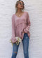 Anna-Kaci V Neck Drop Shoulder Soft Peplum Waffle Knit Blouse for Women Large 8-10 / MauvePink