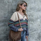Anna-Kaci V Neck Rainbow Striped Color Block Oversized Sweater for Women
