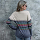 Anna-Kaci V Neck Rainbow Striped Color Block Oversized Sweater for Women