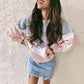 Anna-Kaci V Striped Color Block Waffle Knit Long Sleeve Pullover Top for Women Large 8-10 / Gray