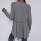 Anna-Kaci Waffle Knit Cinched Empire Waist Ruffle Long Sleeve Top for Women