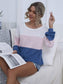 Anna-Kaci Waffle Knit Color Block Top Round Neck Long Sleeve for Women