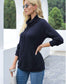 Anna-Kaci Waffle Knit Cowl Neck Pullover Top Front Pocket Pouch Long Sleeve for Women