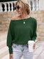 Anna-Kaci Waffle Knit One Off Shoulder Long Sleeve Top Solid Color for Women Large 8-10 / Green