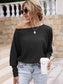 Anna-Kaci Waffle Knit One Off Shoulder Long Sleeve Top Solid Color for Women