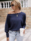 Anna-Kaci Waffle Knit One Off Shoulder Long Sleeve Top Solid Color for Women