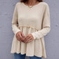 Anna-Kaci Waffle Knit Ruffle Long Sleeve Top Cinched Waistline for Women