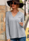 Anna-Kaci Waffle Knit Shirt Pocket Long Sleeve V Neck Line Light Top for Women Large 8-10 / Gray