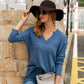 Anna-Kaci Waffle Knit Shirt Pocket Long Sleeve V Neck Line Light Top for Women