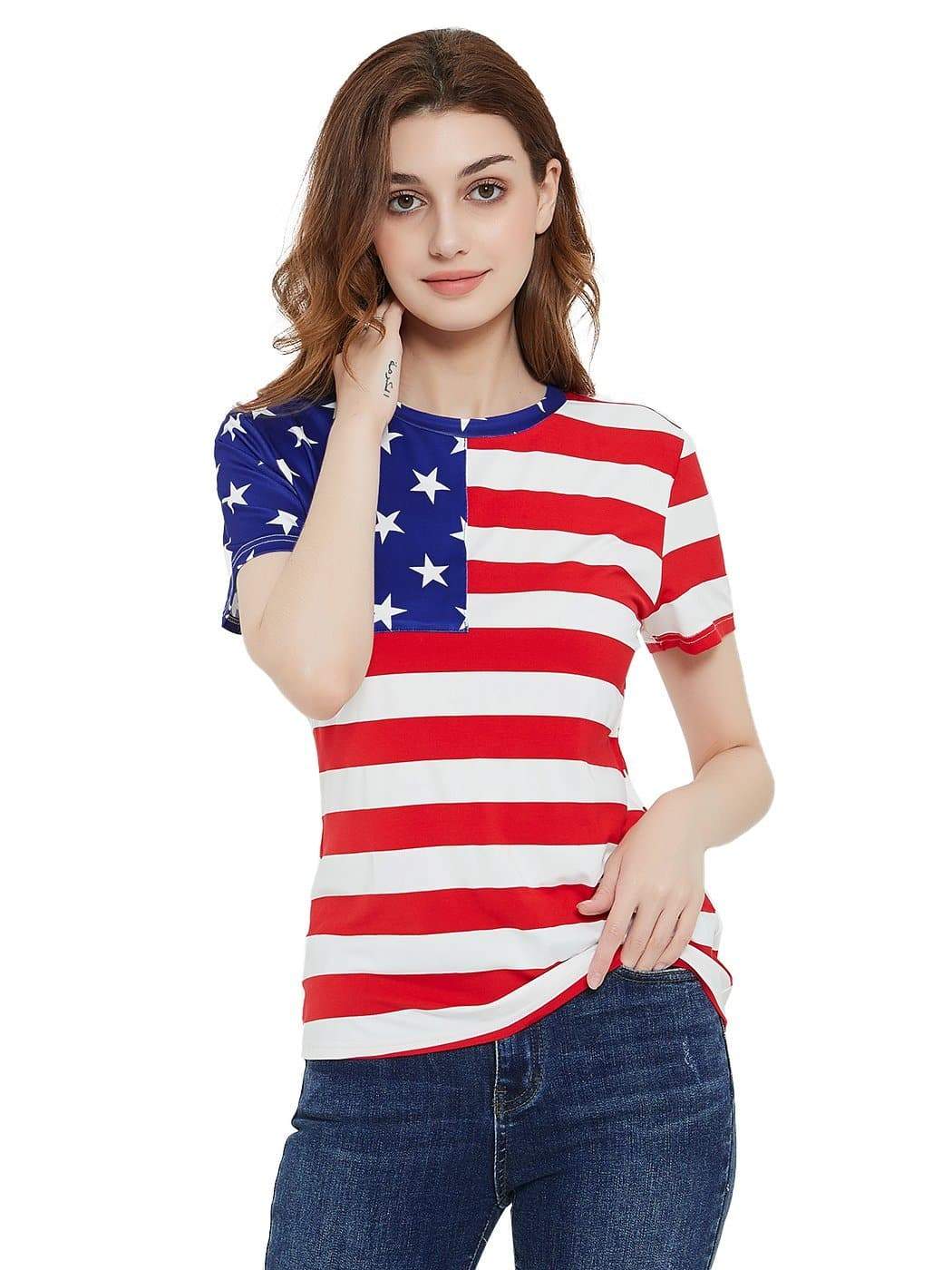 Anna-Kaci Women's Round Neck American USA  Flag Top July of 4th Patriotic T-Shirt Blouse | Anna-Kaci