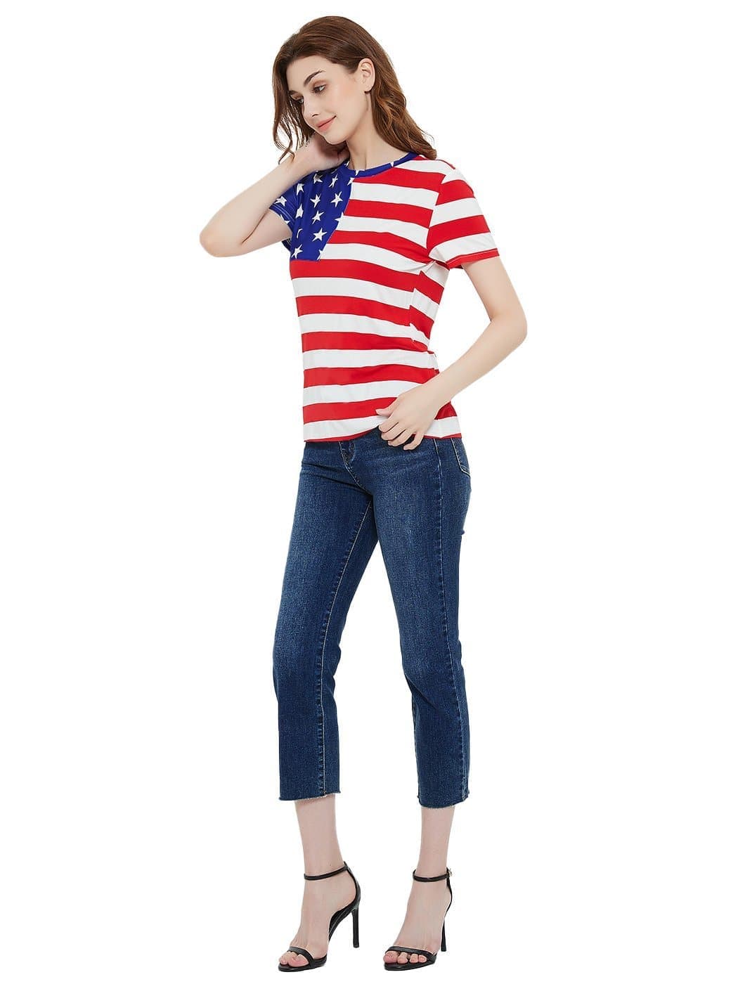 Anna-Kaci Women's Round Neck American USA  Flag Top July of 4th Patriotic T-Shirt Blouse | Anna-Kaci