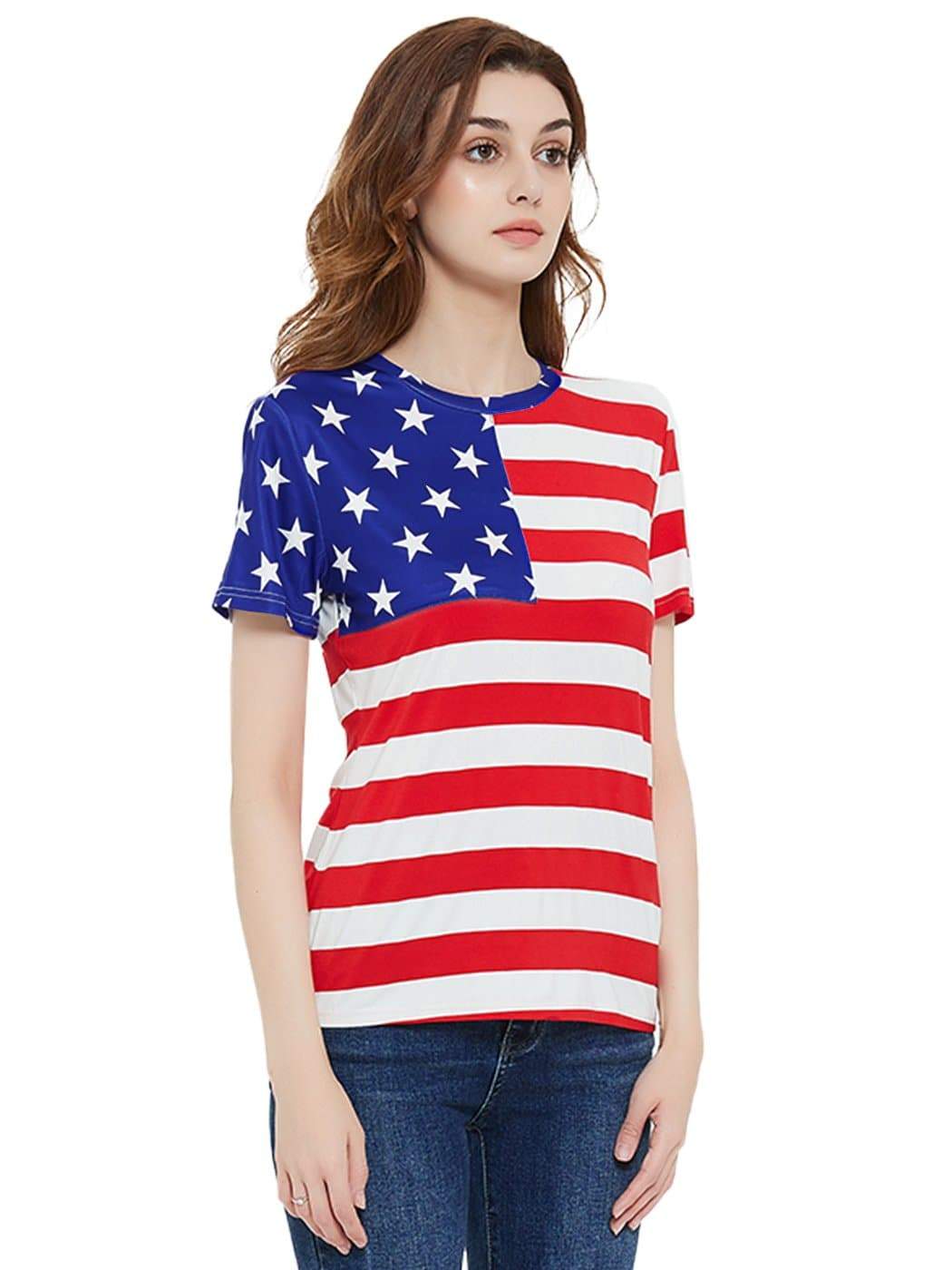 Anna-Kaci Women's Round Neck American USA  Flag Top July of 4th Patriotic T-Shirt Blouse | Anna-Kaci