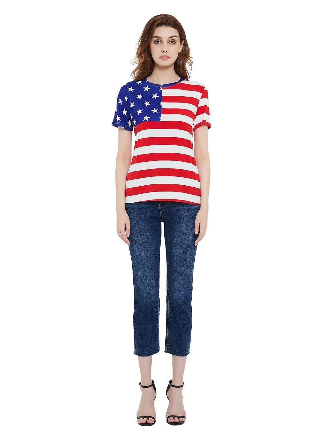 Anna-Kaci Women's Round Neck American USA  Flag Top July of 4th Patriotic T-Shirt Blouse | Anna-Kaci