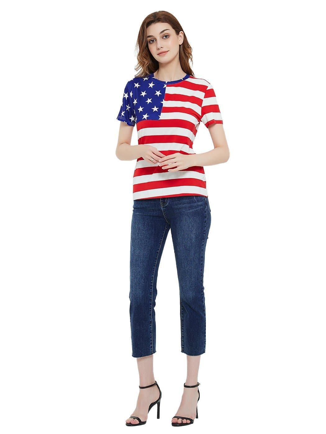 Anna-Kaci Women's Round Neck American USA  Flag Top July of 4th Patriotic T-Shirt Blouse | Anna-Kaci