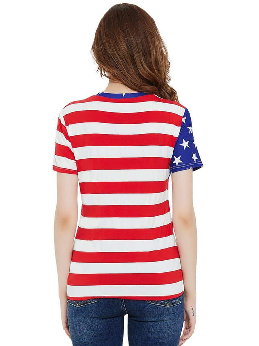 Anna-Kaci Women's Round Neck American USA  Flag Top July of 4th Patriotic T-Shirt Blouse | Anna-Kaci