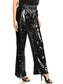 Anna-Kaci Women's Stretch Waist Sparkly Sequin 70,s Disco Flare Wide Leg Pants - Anna-Kaci