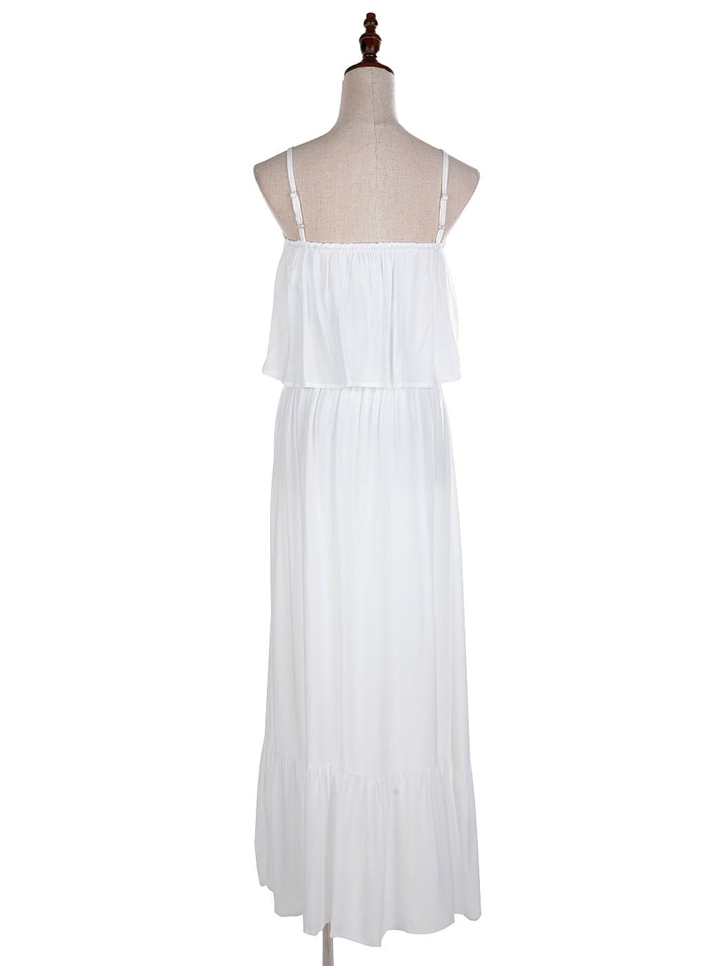 Anna-Kaci Womens Casual Boho Spaghetti Strap Flowy Maxi Dress Tunic Ruffle Hem