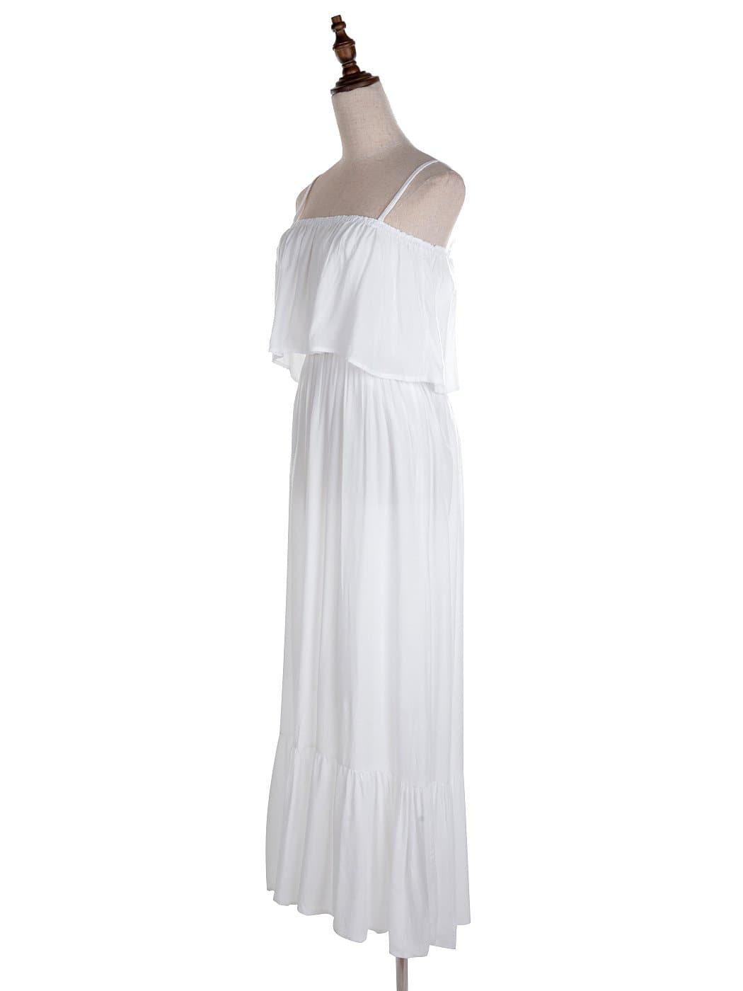 Anna-Kaci Womens Casual Boho Spaghetti Strap Flowy Maxi Dress Tunic Ruffle Hem