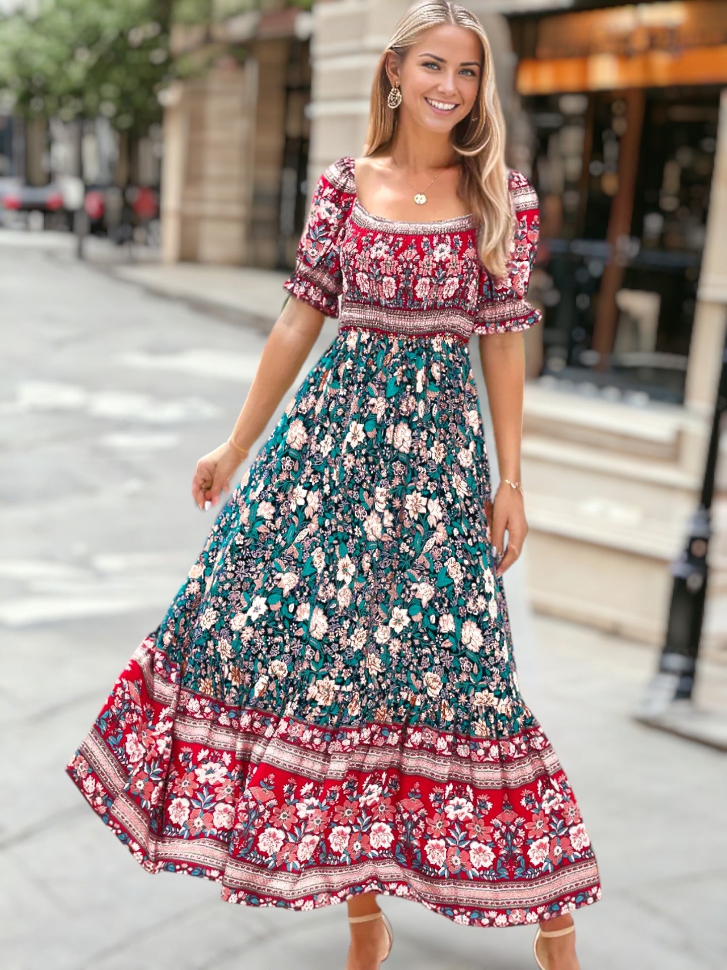 Multicolor Off-Shoulder Bohemian Dress