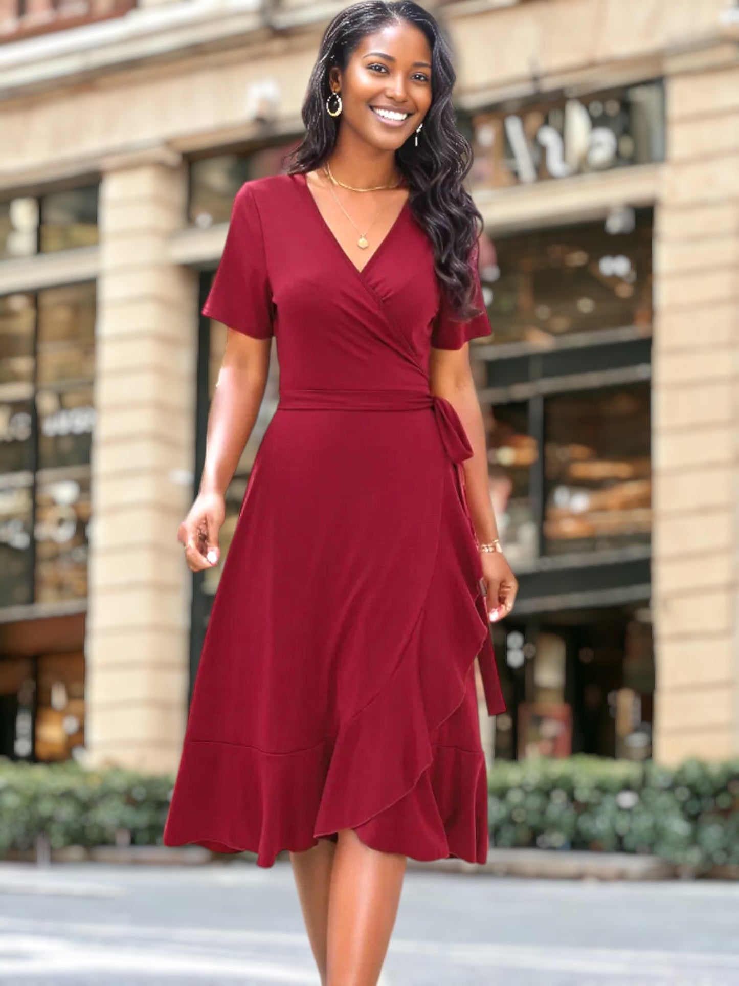 Ruffle Hem Classic Wrap Dress