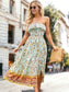 Strapless Ruffle Floral Print Dress