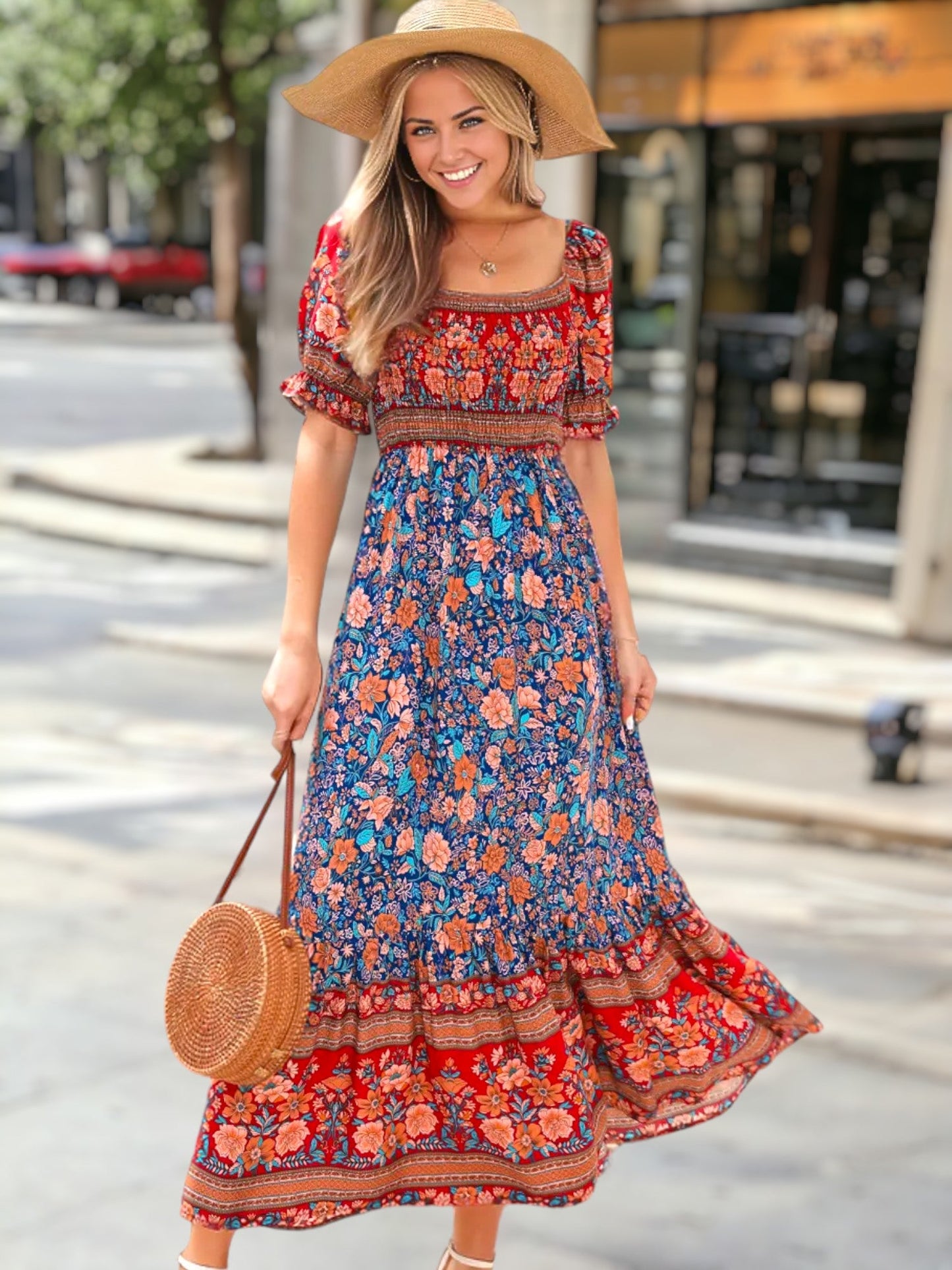 Multicolor Off-Shoulder Bohemian Dress