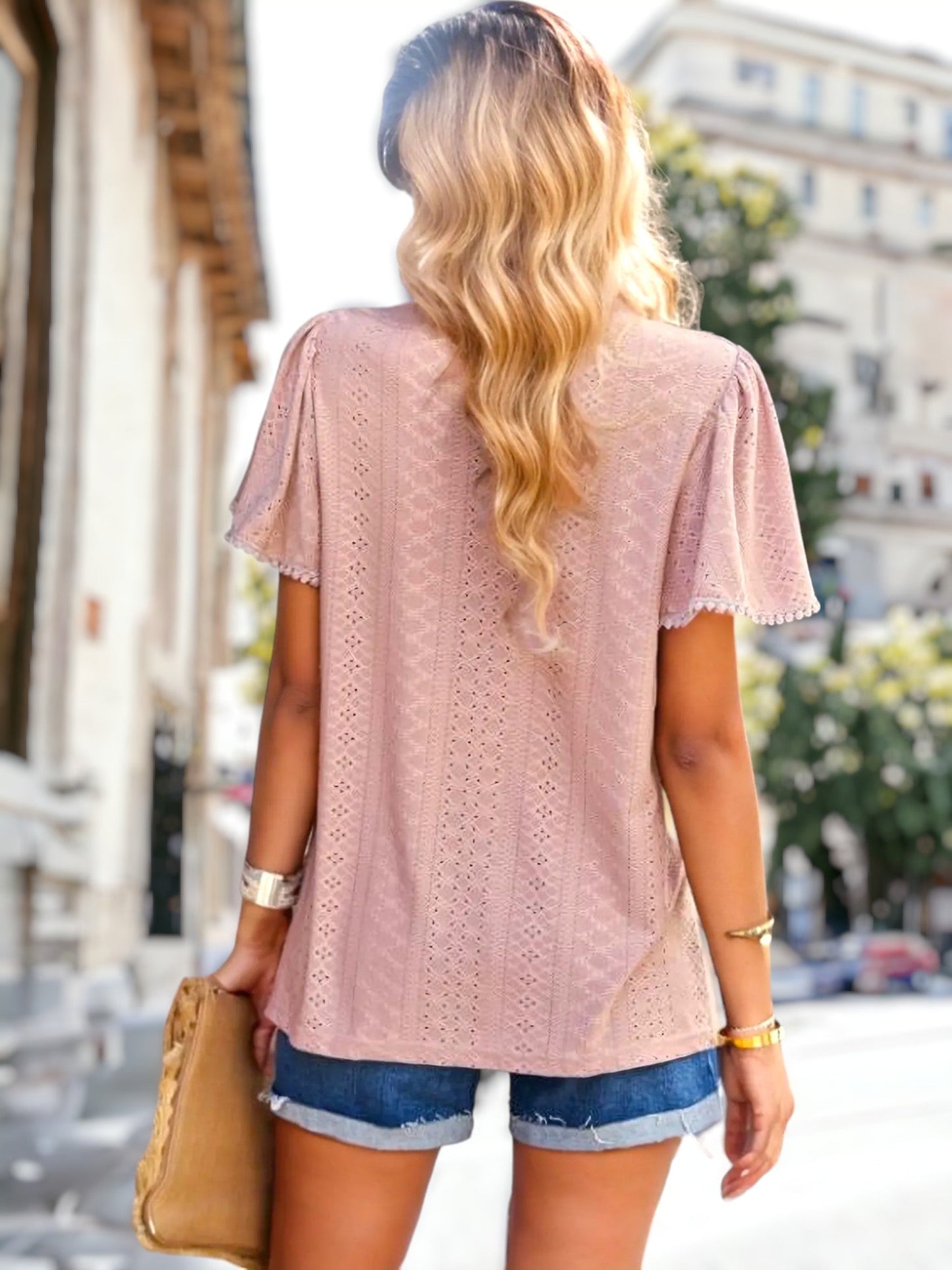 Pleated Detail Eyelet Blouse