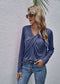 Anna-Kaci Solid Color Twist Front One Shoulder Long Sleeve Shirt for Women Small 0-4 / Navy