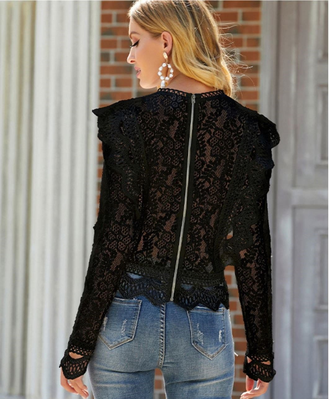 Crochet Lace Zip Up Blouse