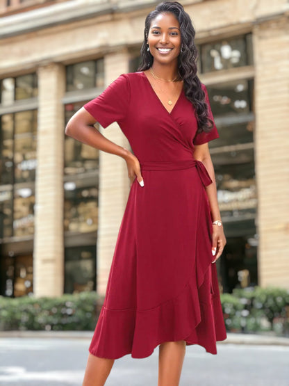 Ruffle Hem Classic Wrap Dress