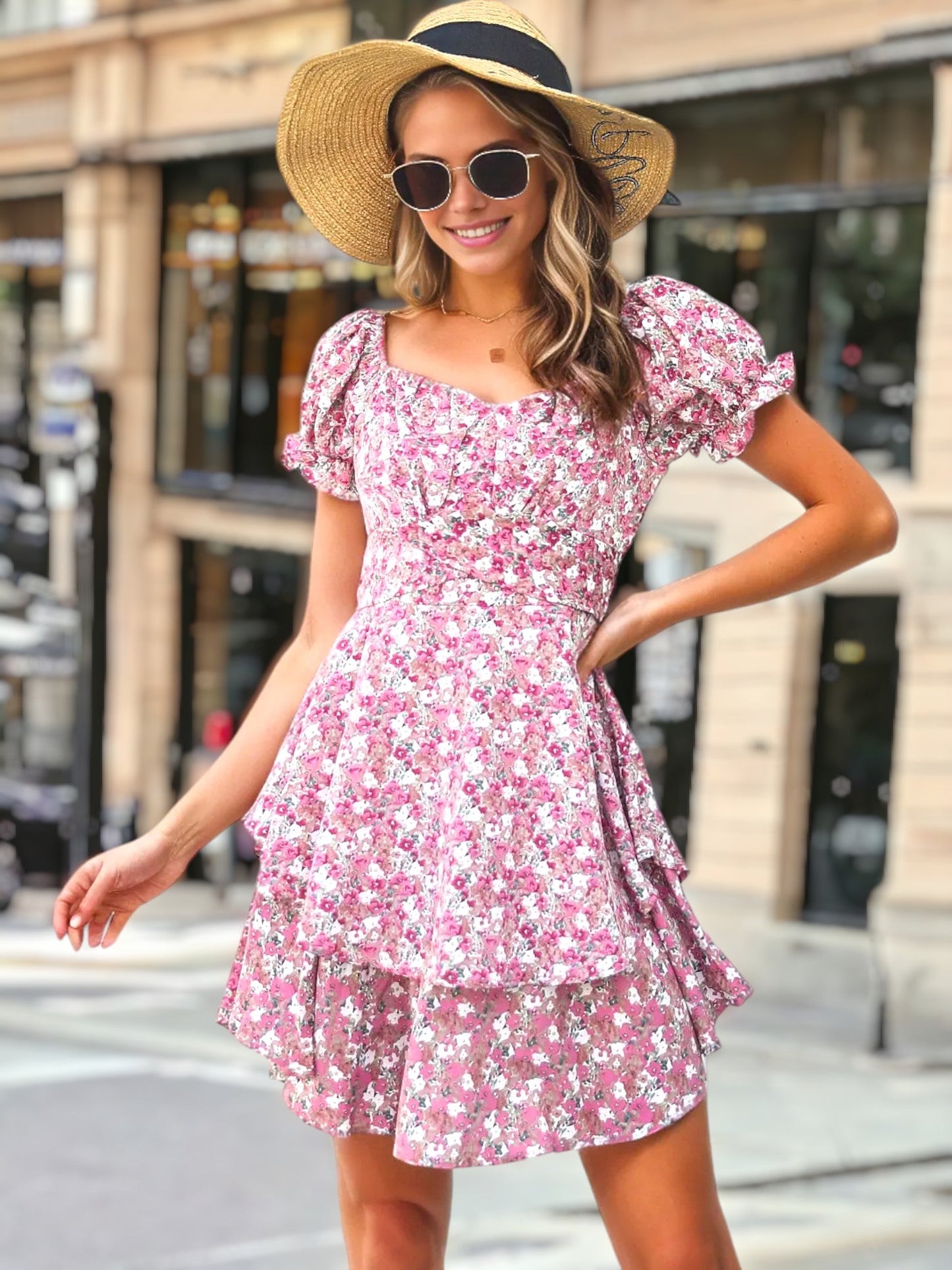 Floral Tie Back Tiered Dress