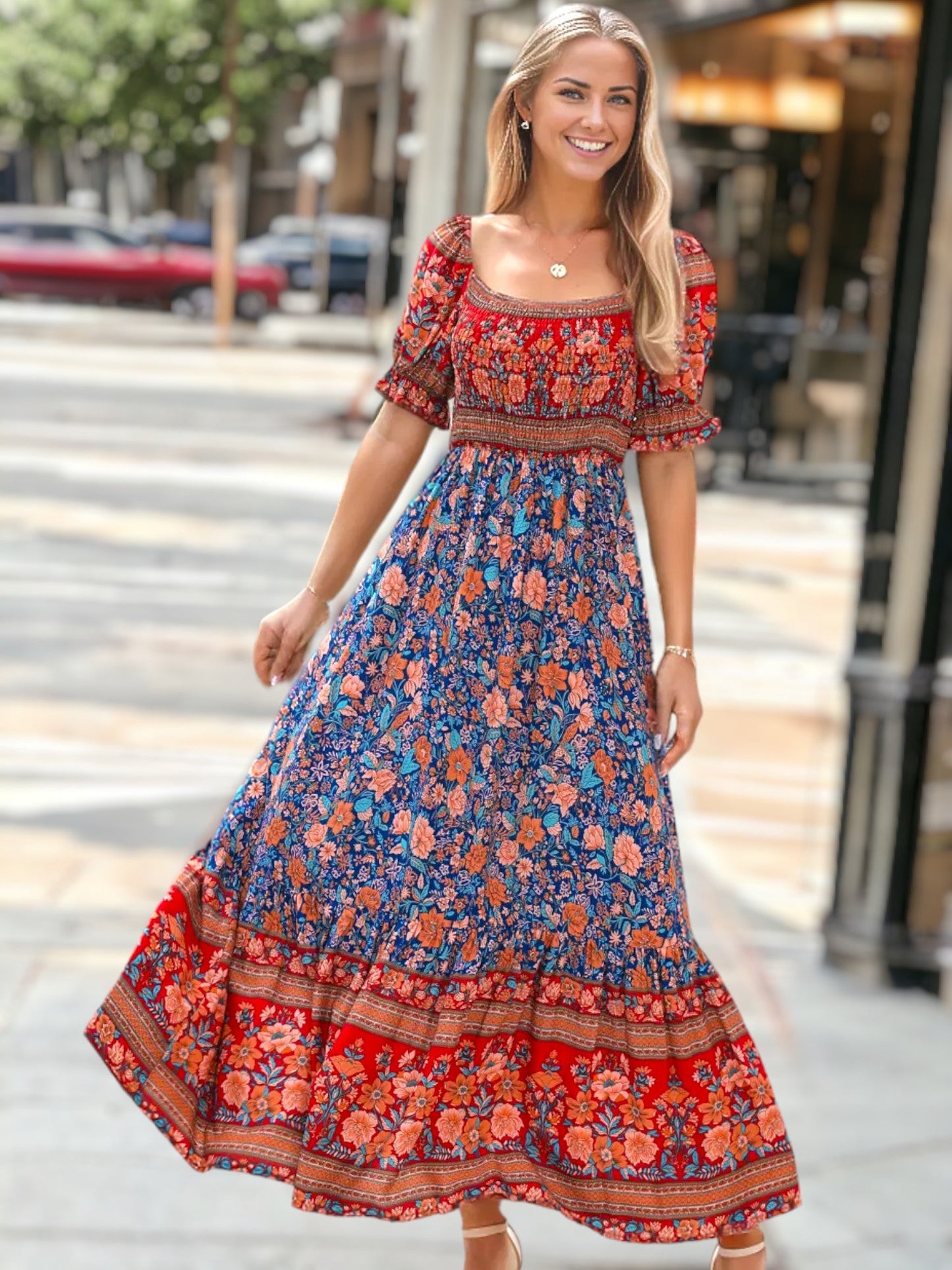 Multicolor Off-Shoulder Bohemian Dress